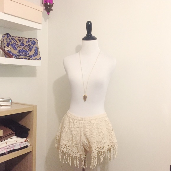 Crochet Fringe Trim Shorts - Ivory/Cream - Picture 3 of 6